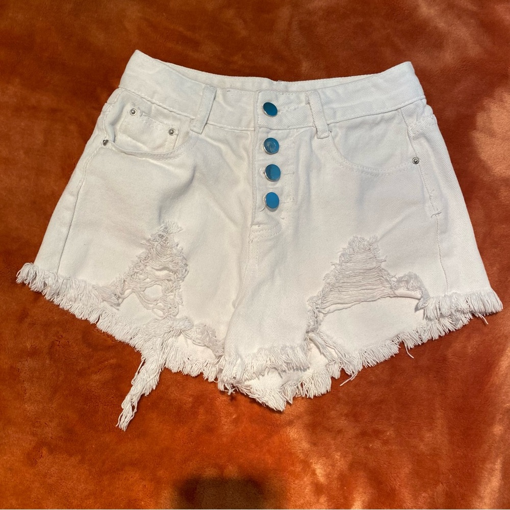 White Button Fly Jean Shorts